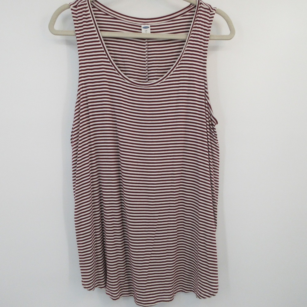 Old Navy Luxe Womens Large Burgundy White Striped Scoop Neck Tank Top Sleeveless